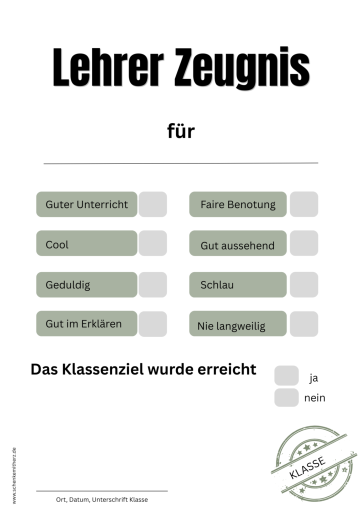 Lehrerzeugnis Schenkemitherz.de