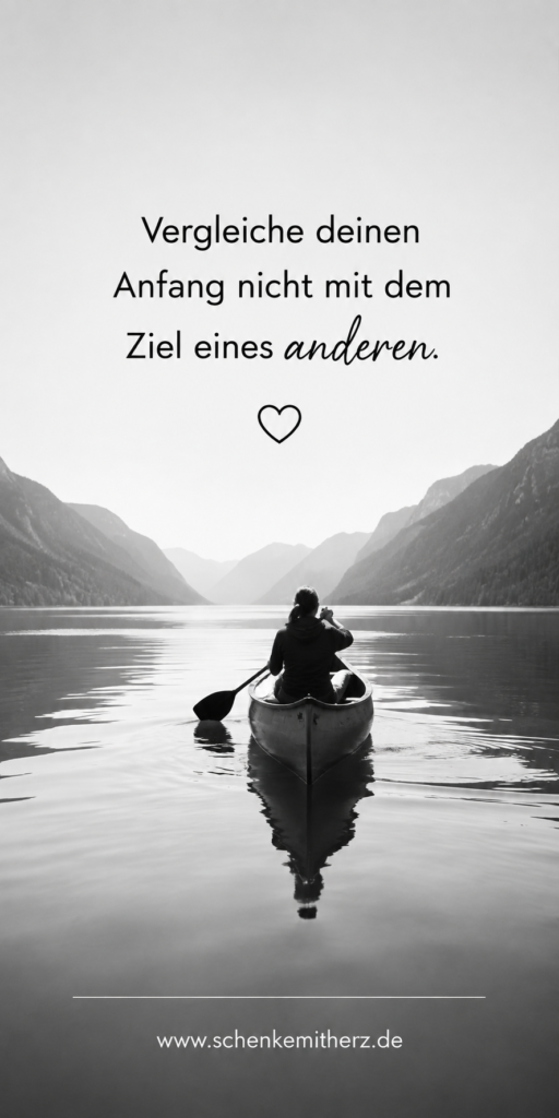 Motivationsspruch in Schwarz-weiß mit einem Kajak auf einem See in den Bergen als Illustration: